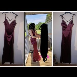 This burgundy dress that has a cross tie in the back.